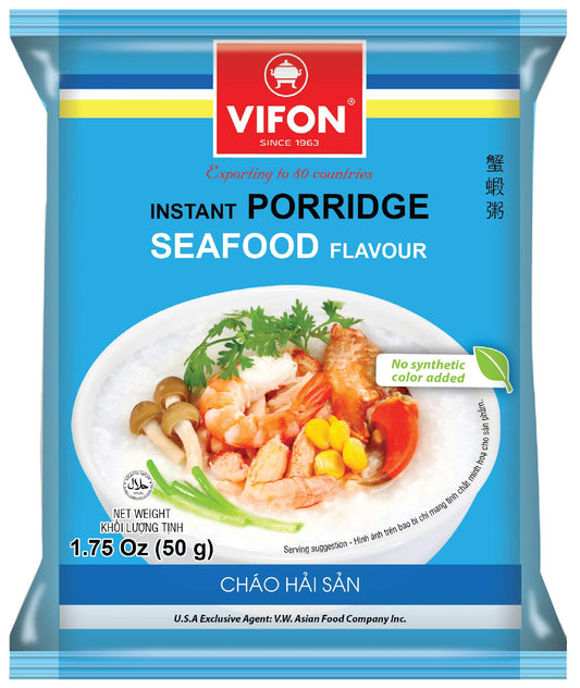 VIFON Instant Porridge Seafood Flavour 50gr, 1 CARTON = 50 BAGS, USFDA, 50 bags x 1.75 Oz (50g)