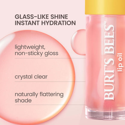 Burt's Bees Lip Oil Clear Day, Instant Hydration, Nourishes and Softens Lips, Tint Free, High Shine Finish, Responsibly Sourced Jojoba Oil, Non Sticky, Wand Applicator, 0.15 Ounce