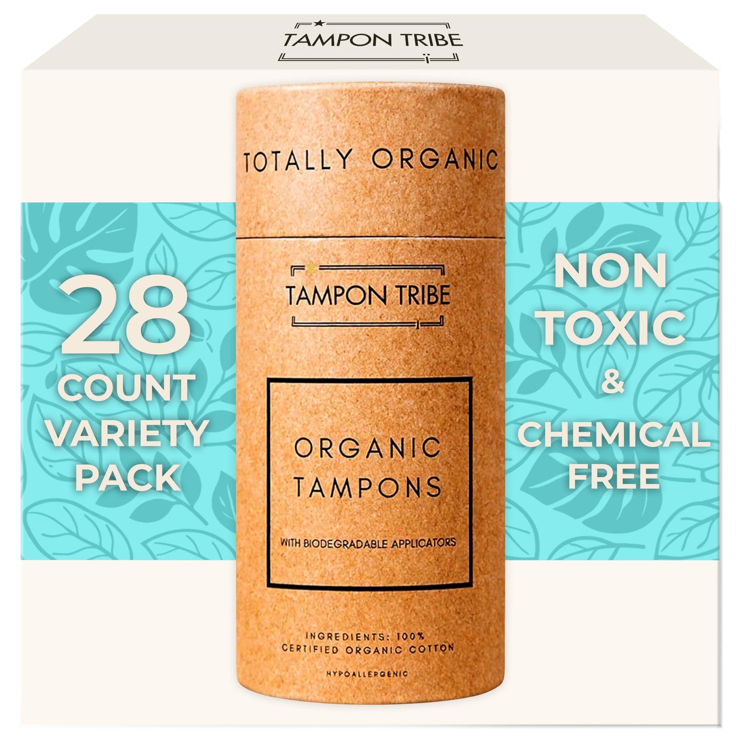 Tampon Tribe Variety Pack Organic Tampons for Women | 28 Non-Toxic Tampons | Natural 100% Organic Cotton, Hypoallergenic, Chemical and Metal-Free with Biodegradable Applicator | (28 Count - Variety)