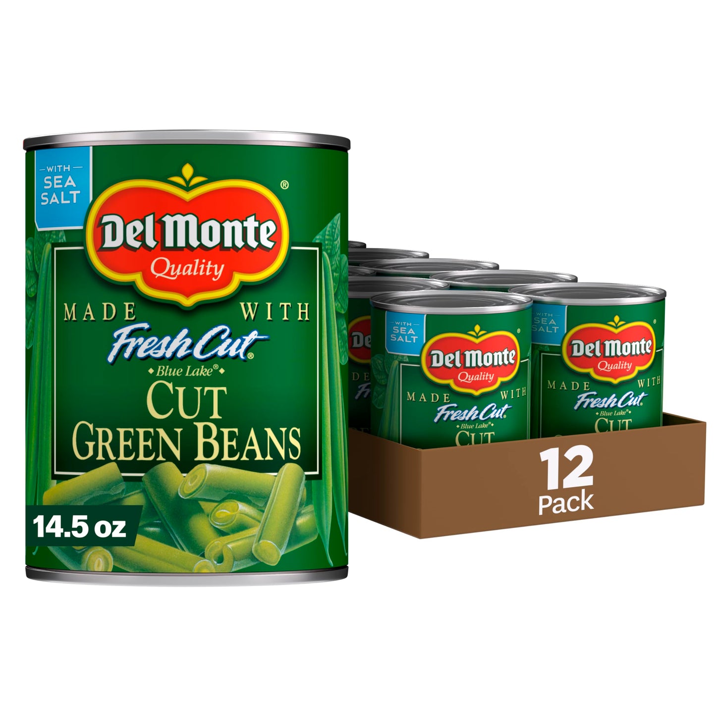 Del Monte Fresh Blue Lake Cut Green Beans Canned Vegetables, Sweet, 14.5 Oz, Pack of 12