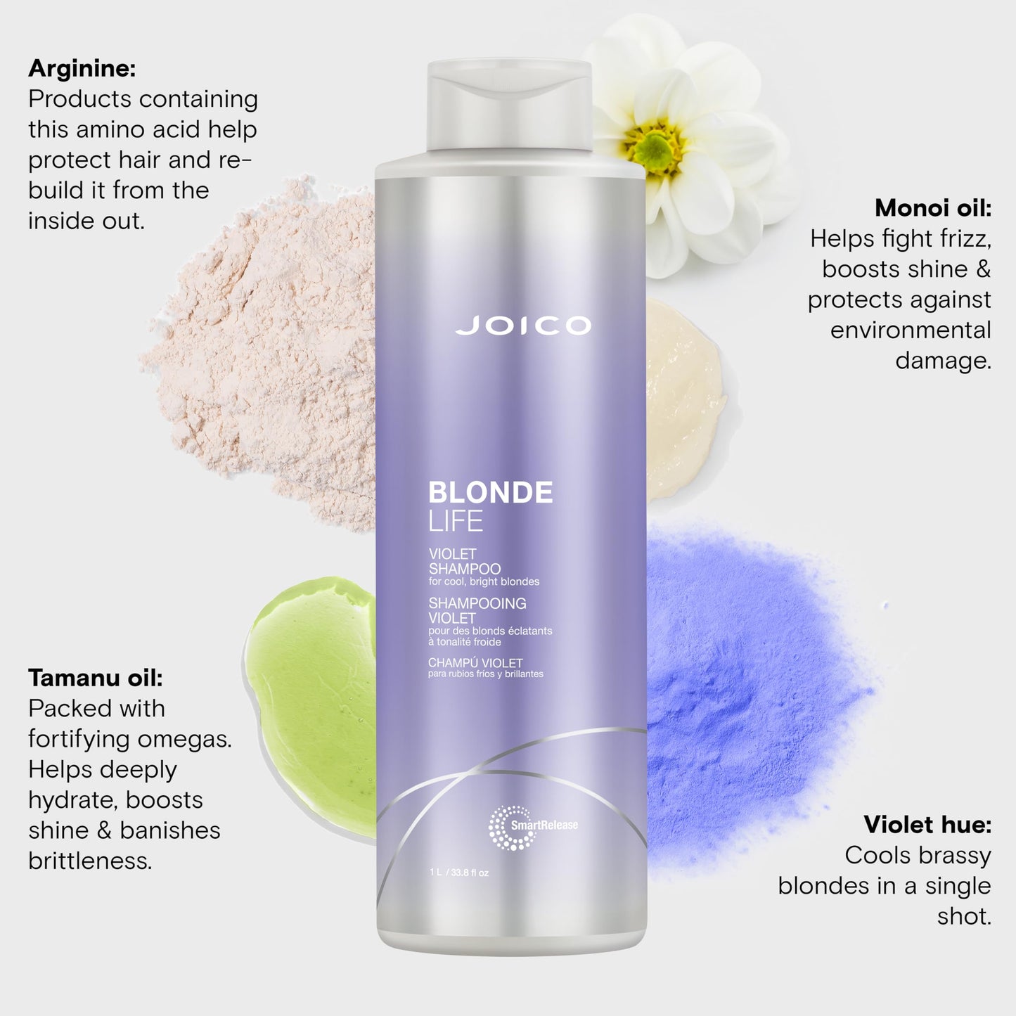 Joico Blonde Life Violet Shampoo | For Cool & Bright Blonde Hair | Neutralize Brassy Tones | Banish Yellow Tones | Boost Shine | Sulfate Free | With Monoi & Tamanu Oil