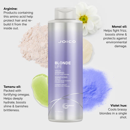 Joico Blonde Life Violet Shampoo | For Cool & Bright Blonde Hair | Neutralize Brassy Tones | Banish Yellow Tones | Boost Shine | Sulfate Free | With Monoi & Tamanu Oil