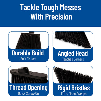 SPARTA Plastic Broom Head, Angled, Un-Flagged for Large Debris Indoor, Outdoor, Home, Restaurant, Lobby, Office, 12 Inches, Black