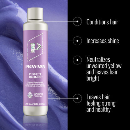 PRAVANA The Perfect Blonde Purple Toning Conditioner | Neutralizes Brassy, Yellow Tones | For Color Treated Hair | Chromasilk Enhances Shine & Protection | Vegan, Cruelty-Free | Paraben & Sulfate Free