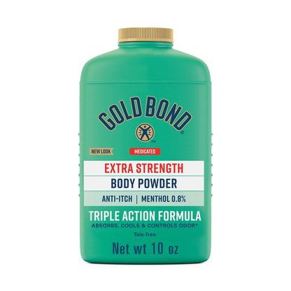 Gold Bond Medicated Talc-Free Extra Strength 10 oz Body Powder & 1.75 oz Friction Defense Stick Bundle for Itch Relief & Skin Protection