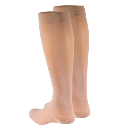 NuVein Medical Compression Stockings, 20-30 mmHg Support, Soft Comfort Microfiber, Knee Length, Closed Toe, Beige, Large