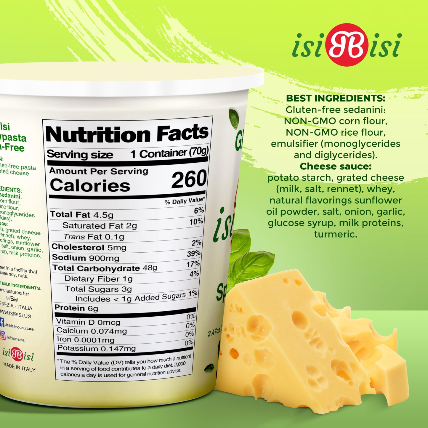 isiBisi Gluten-Free SpeedyPasta Cheese Pasta Cups - Microwavable-Ready Baby Rigatoni Noodles, Non-GMO, 100% Made in Italy