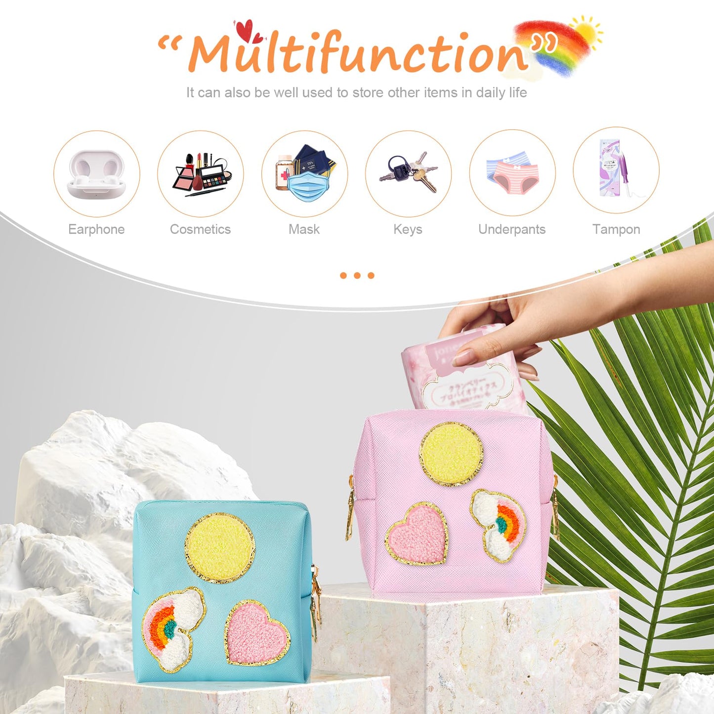 2 Pack Period Bag, PU Leather Sanitary Napkin Storage Bag for Feminine Pads Liners Tampons and Reusable Pads,Functional Sanitary Pads Pouches First Period Kit for Women Ladies Gift