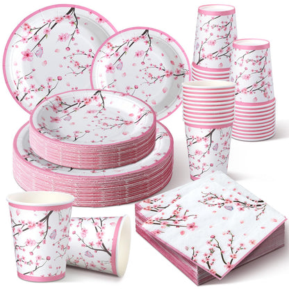 Hsei 250 Pcs Cherry Blossom Plates and Napkins Party Decorations Disposable Tableware Sets Baby Shower Birthday Supplies Serves 50 Guests Dinnerware Bridal Baby Shower Party Favors