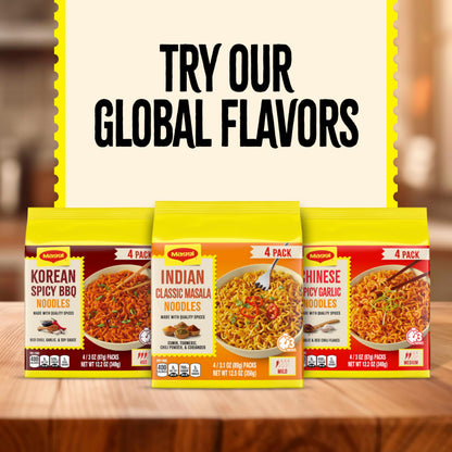 Maggi Classic Indian Masala Noodles, 3 min Indian Noodles, Mildly Spicy, Vegetarian, Halal, Kosher, 4 Pack