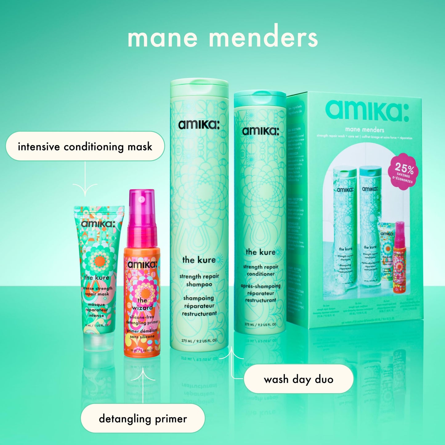 amika Mane menders Strength Repair Wash + Care Set
