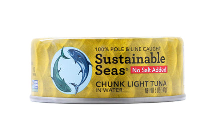 Sustainable Seas, Chunk Light Tuna in Water, No Salt Added, 3rd party mercury tested, 100% sustainably caught, 5 Ounce (Pack of 12)