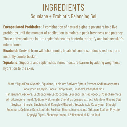 Biossance Squalane + Probiotic Balancing Face Gel Moisturizer - Advanced Formula for Oily & Acne-Prone Skin, Encapsulated Probiotics, Reduces Redness & Excess Oil, Soothes Sensitive Skin - 1.69 oz