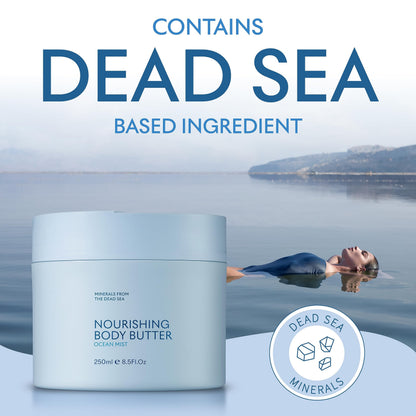 SEACRET Minerals Dead Sea Body Butter - Ultra-Rich Shea Butter & Coconut Oil Body Moisturizing Cream for Dry Skin, Fast Absorbing, Non-Greasy with Aloe Vera & Vitamin E, 8.5 fl. oz.