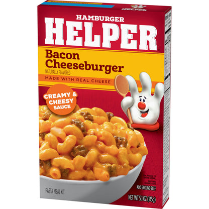 Hamburger Helper Bacon Cheeseburger Pasta Meal (5.1 oz - 12 Pack) No Artificial Flavors, Ready in 3 Easy Steps, Quick Meals Perfect for Midweek Dinners, Busy Evenings & Families On-the-Go