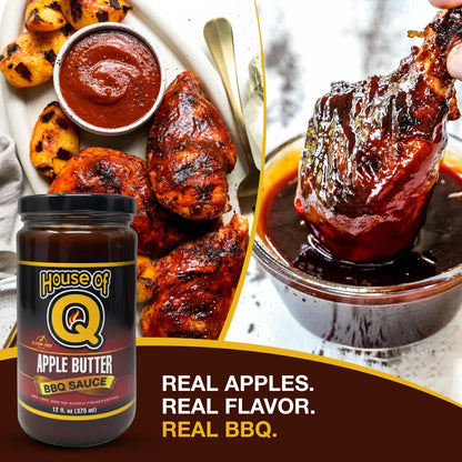 House of Q Apple Butter BBQ Sauce – Sweet & Smoky Apple Barbecue Sauce with Cinnamon, Molasses & Spices – Thick Gourmet Glaze for Chicken, Pork & Burgers – Gluten Free, MSG Free, Preservative Free – 12 oz Jar