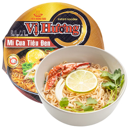 Vi Huong Instant Pho Noodles - 12-Pack, 2.47 Ounce Bowls, Chicken And Beef Variety - Authentic Pho Soup Recipe, Ready In 4 Minutes - Non GMO, Gluten Free- Quick Meals On The Go (Black Pepper Crab)