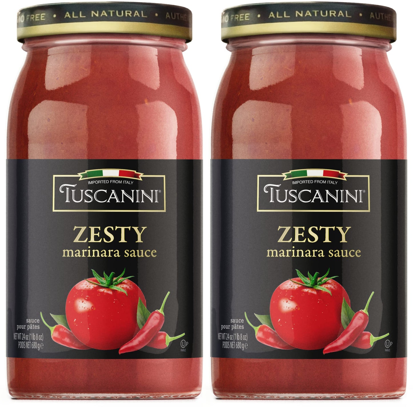 Tuscanini Zesty Italian Marinara Sauce 24.3oz (2 Pack) |Authentic Italian Taste, Vine Ripened, Non GMO, Kosher, Product of Italy