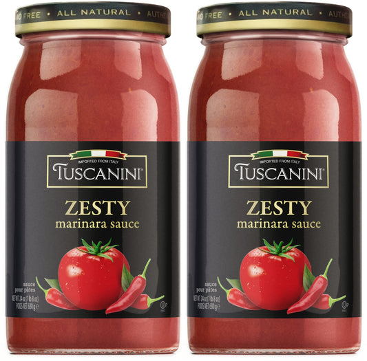 Tuscanini Zesty Italian Marinara Sauce 24.3oz (2 Pack) |Authentic Italian Taste, Vine Ripened, Non GMO, Kosher, Product of Italy