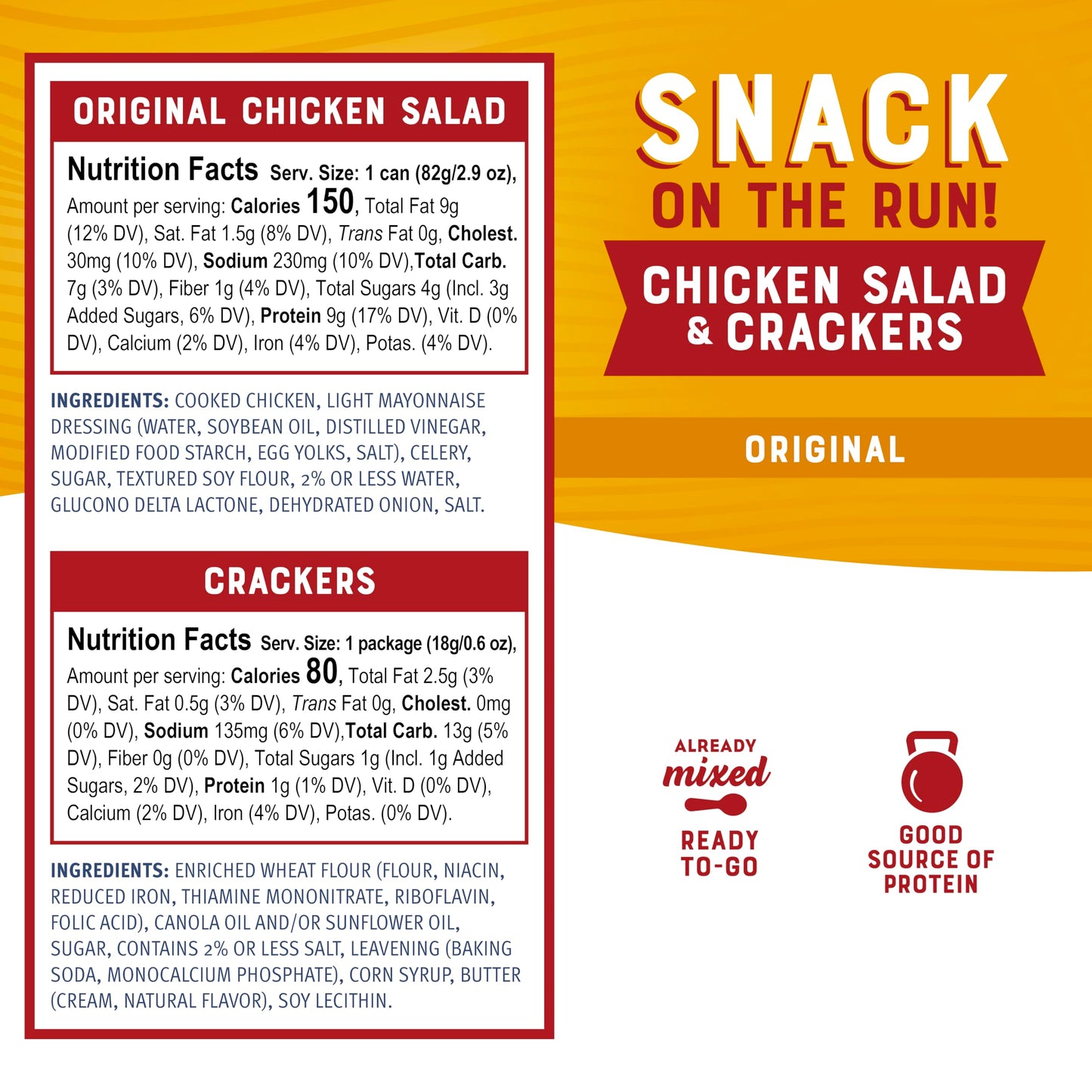 Bumble Bee Snack On The Run! Protein Snack Pack - Original Chicken Salad with Crackers - 10g Protein per Box - Ready to Eat Easy-Open Canned Chicken Salad (Pack of 3)
