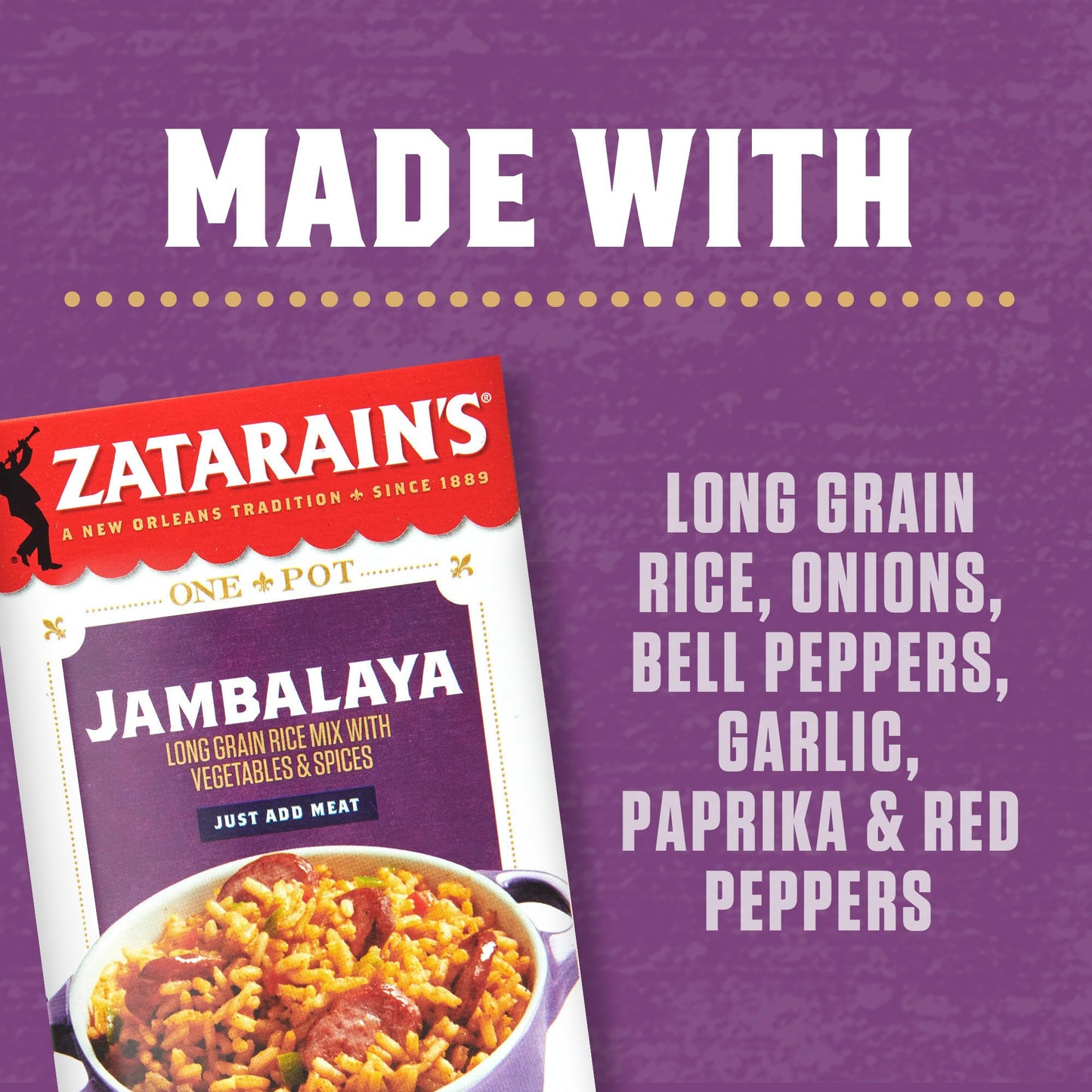 Zatarain's Rice Mix, Jambalaya, Long Grain Rice with Onions, Bell Peppers, Garlic, Paprika, and Red Peppers, Just Add Meat for Easy-Prep, New Orleans Style Rice Meal, 8 oz