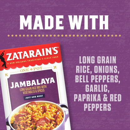 Zatarain's Rice Mix, Jambalaya, Long Grain Rice with Onions, Bell Peppers, Garlic, Paprika, and Red Peppers, Just Add Meat for Easy-Prep, New Orleans Style Rice Meal, 8 oz