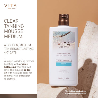 Vita Liberata Clear Self Tanner Mousse - Medium, Lightweight & Fast Drying Formula, Untinted For Minimal Transfer, Lasting Tan, Formulated with Organic Aloe Vera & Hyaluronic Acid, 6.76 fl oz
