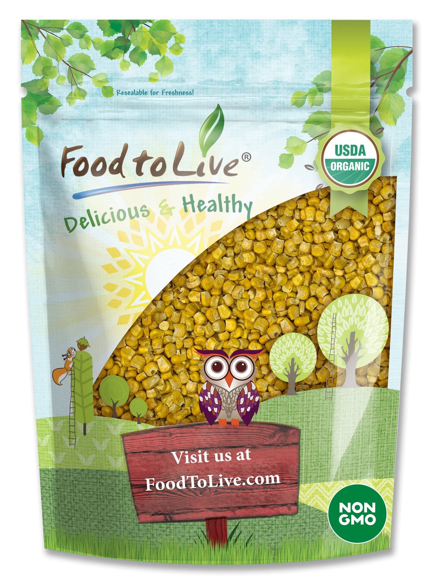 Food to Live Organic Super Sweet Corn, Freeze-Dried, 4 Ounces - Whole Kernels, Non-GMO, Kosher, Healthy Snack, Bulk, Grown in the USA
