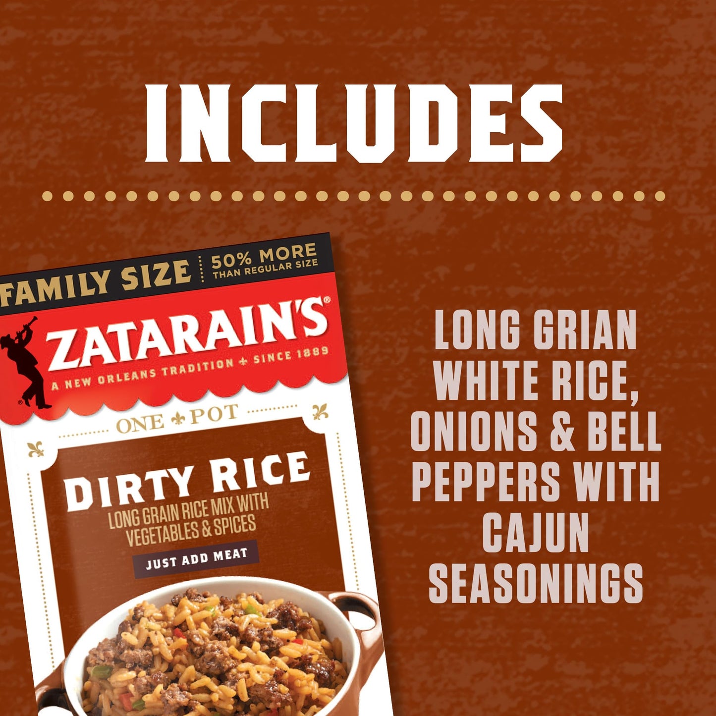 Zatarain's Rice Mix, Dirty Rice, Family Size, Gluten Free, No MSG Added, Long Grain White Rice, Onions and Bell Peppers with Cajun Seasonings, Made with Real Vegetables, 12 oz