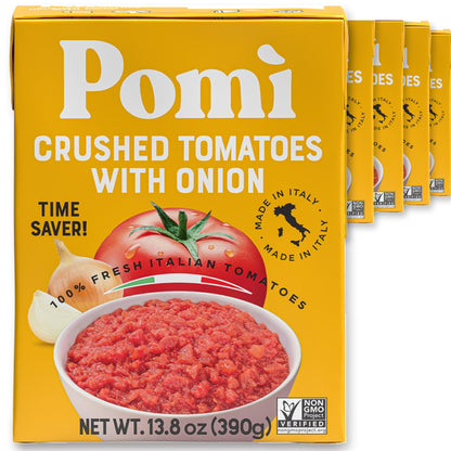 Pomì Crushed Tomatoes with Onion 13.8oz (Pack of 12) - Creamy, Velvety Italian Tomato Sauce No Salt Added, No Additives or Preservatives - BPA free Tomato Crushed - Made from 100% Fresh Italian Tomatoes