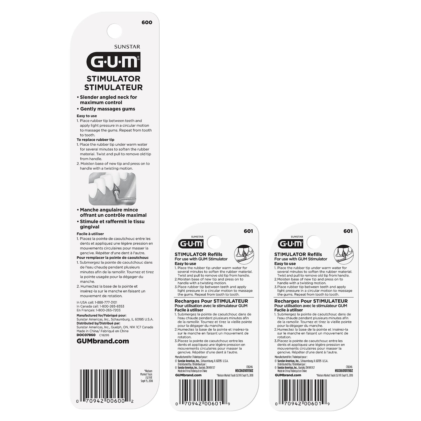 GUM Stimulator Permanent Handle - Long Handled Massager Remove Plaque & Promote Health (Handle + 2 Refill Packs)