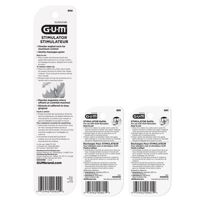 GUM Stimulator Permanent Handle - Long Handled Massager Remove Plaque & Promote Health (Handle + 2 Refill Packs)
