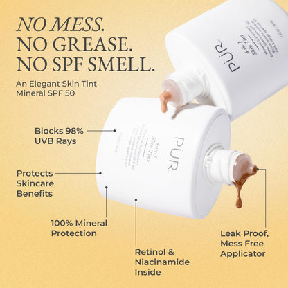 PÜR MINERALS Tinted Sunscreen for Face, 4-in-1 Skin Tint - Broad Spectrum Mineral Sunscreen, SPF 50 - Tinted Facial Moisturizer, Primer & Foundation for Sun Protection - Lightweight, Buildable