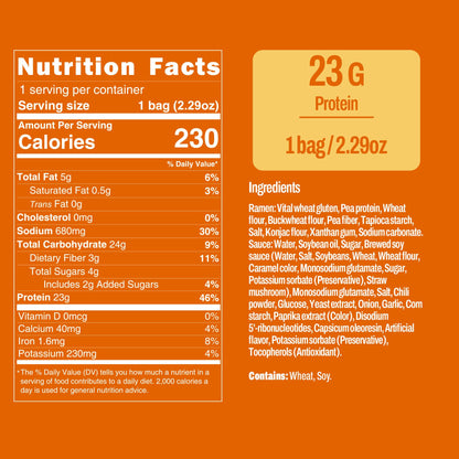 KONJOY High Protein Ramen Noodles - Hot Spicy Chicken Flavor, 23g Plant Based Protein, Low Fat & Non Fried, Non-GMO, Vegan Instant Noodles, 5 Pack
