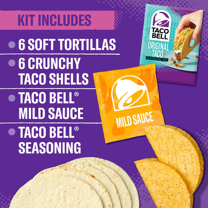 Taco Bell Crunchy & Soft Taco Cravings Kit with 6 Soft Tortillas, 6 Crunchy Taco Shells, Taco Bell Mild Sauce & Seasoning, 12.9 oz Box