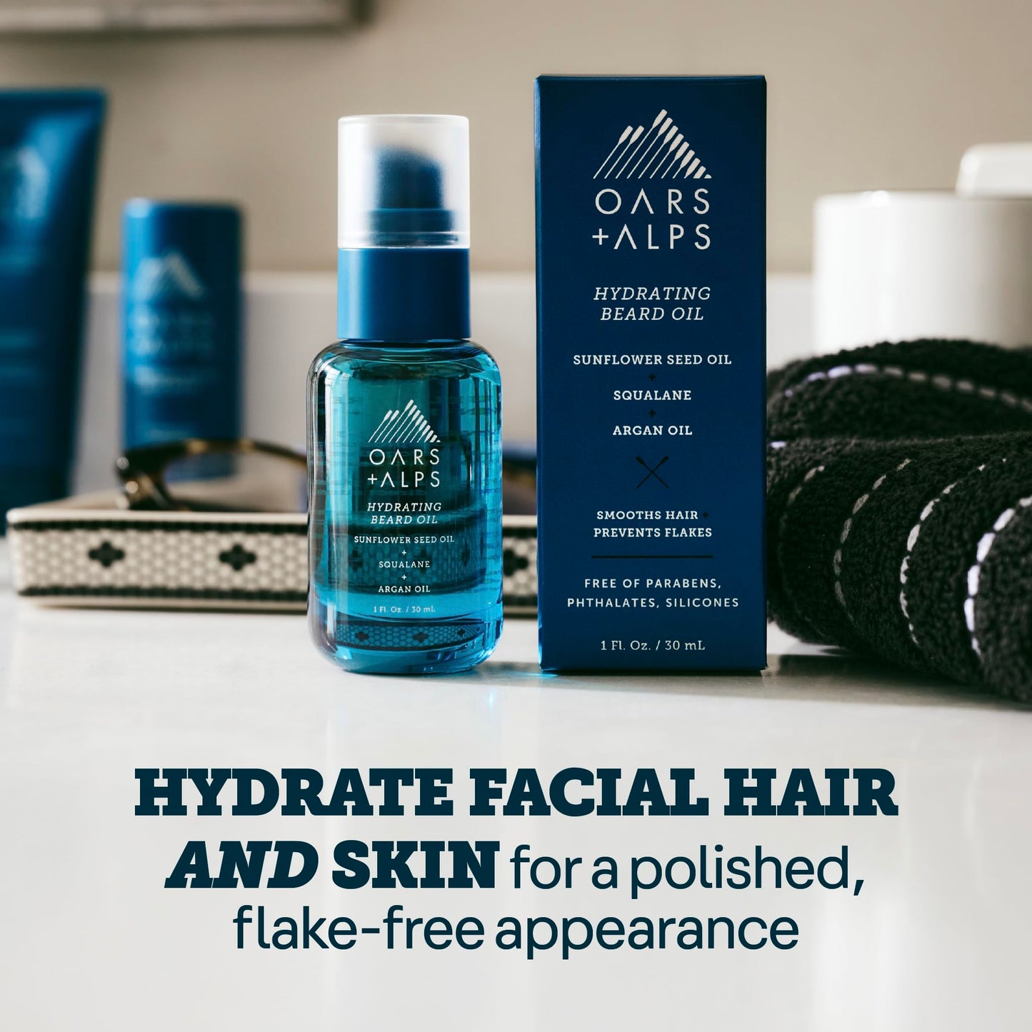 Oars + Alps Hydrating Beard Oil for Men, Moisturizes & Softens Beard, Nourishing Argan & Jojoba Oils, Soothes Skin & Reduces Itch, Lightly Scented, 1 Fl Oz