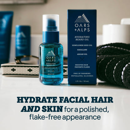 Oars + Alps Hydrating Beard Oil for Men, Moisturizes & Softens Beard, Nourishing Argan & Jojoba Oils, Soothes Skin & Reduces Itch, Lightly Scented, 1 Fl Oz