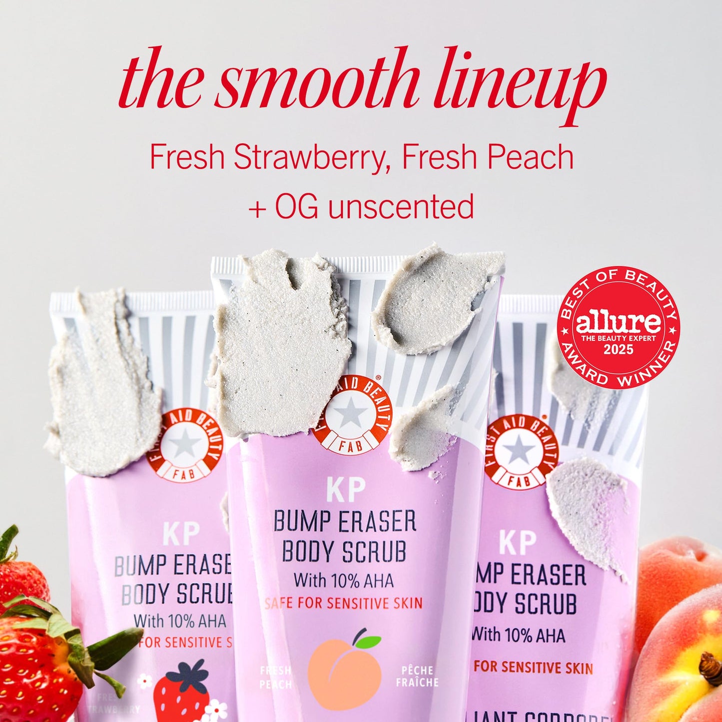 First Aid Beauty - KP Bump Eraser Body Scrub with 10% AHA, Keratosis Pilaris Skin Exfoliator with Glycolic & Lactic acids, Helps Reduce Chicken Skin Bumps, Safe for Sensitive Skin, 2 oz, 3 ct