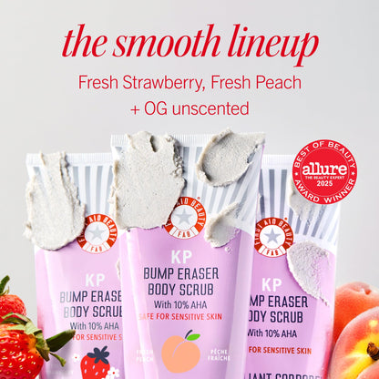 First Aid Beauty - KP Bump Eraser Body Scrub with 10% AHA, Keratosis Pilaris Skin Exfoliator with Glycolic & Lactic acids, Helps Reduce Chicken Skin Bumps, Safe for Sensitive Skin, 2 oz, 3 ct