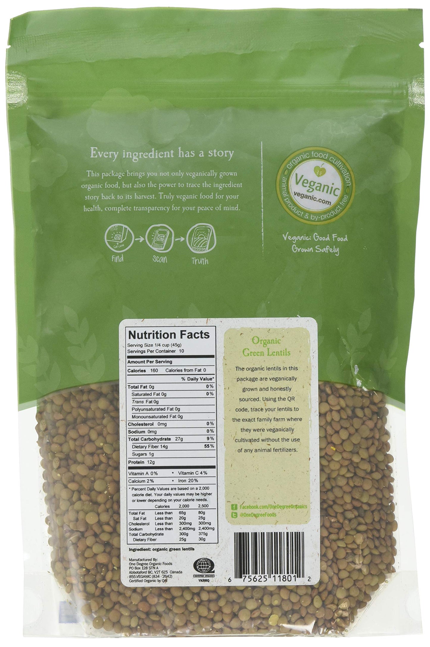 One Degree Organic Foods Organic Green Lentils, 16 Ounce