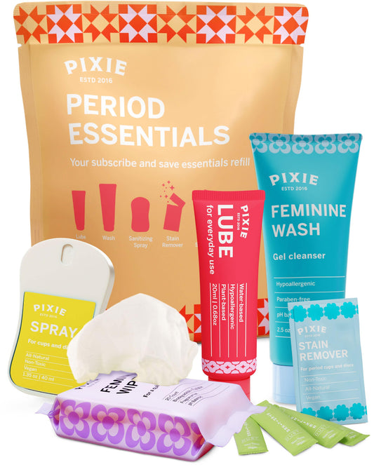 Menstrual Cup & Disc Cleaner Essentials - What Cup & Disc Owners Need - Feminine Wash, Sanitizer Spray & Dust for Quick Sterilizer, 20 Wipes, Stain Remover & Lube for Easy Insertion for Period Cups