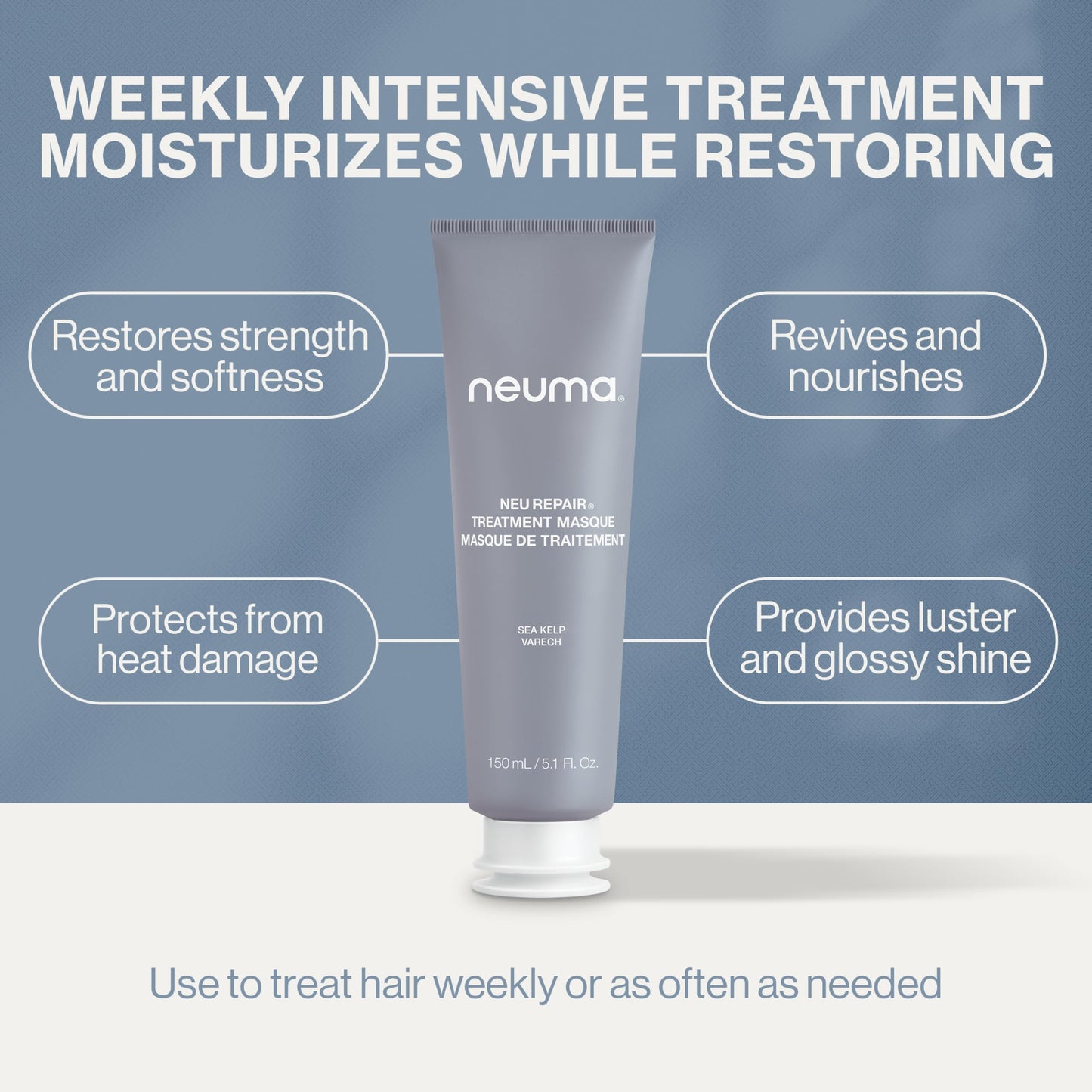 Neuma Neu Repair Treatment Masque, Hair Mask for Damaged Hair– Restores, Strengthens, Softens, Smooths, Nourishes, Revives, Protects, Lemon, Lavender & Fir Needle Scent
