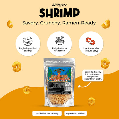 CHIRAMEN Freeze Dried Shrimp Ramen Toppings – Real Cooked Shrimp for Ramen, Cup Noodles, Soup & Instant Noodle Bowls – Easy Seafood Add-On for Ramen, Fried Rice & Asian Dishes