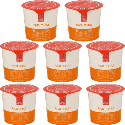 GOOD TO-GO Instant Lunch & Dinner Cups (8-Pack) | Gluten-Free | Real Food Ready in Under 10 Minutes! | Microwavable Food Just Add Water Meals | Healthy, Delicious, Low in Sodium (Pad Thai, 8-Pack)