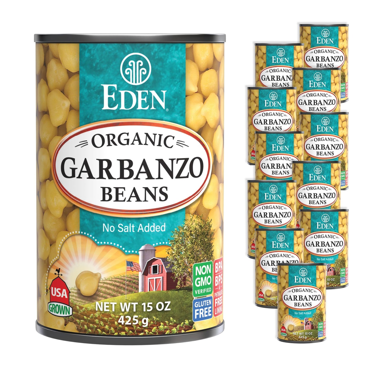 Eden Organic Garbanzo Beans, Chickpeas, 15 oz Can (12-Pack Case), No Salt Added, Non-GMO, Gluten Free, Vegan, Kosher, U.S. Grown, Heat and Serve, Macrobiotic