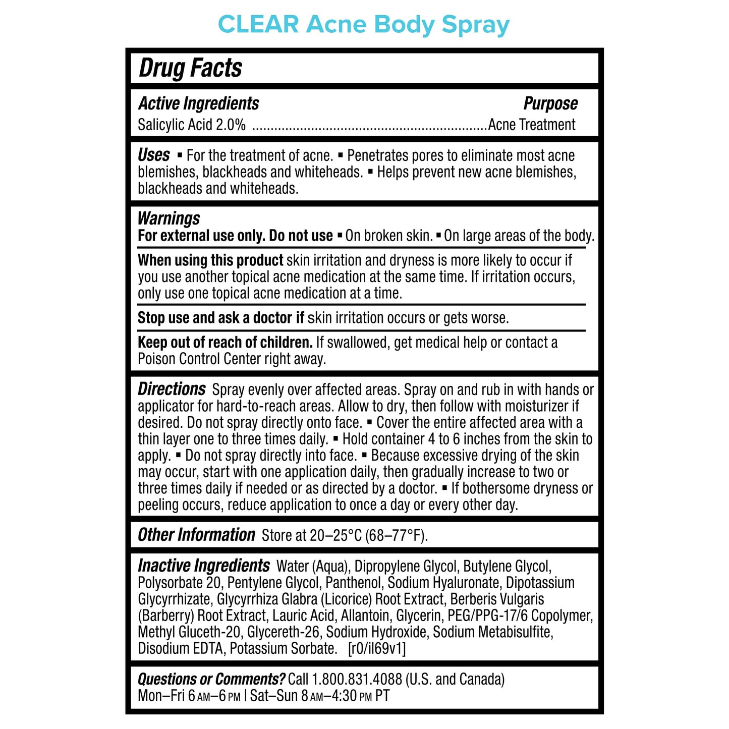 Paula's Choice CLEAR Exfoliating Back & Body Acne Spray, Bacne Spray with 2% BHA Salicylic Acid Back Acne Treatment for Clogged Pores, Blackheads & Breakouts, Alcohol-Free, Fragrance-Free, 4 Fl Oz