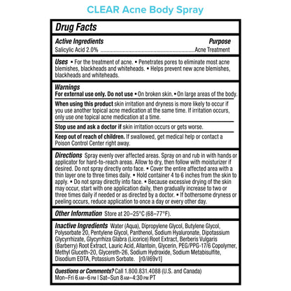 Paula's Choice CLEAR Exfoliating Back & Body Acne Spray, Bacne Spray with 2% BHA Salicylic Acid Back Acne Treatment for Clogged Pores, Blackheads & Breakouts, Alcohol-Free, Fragrance-Free, 4 Fl Oz