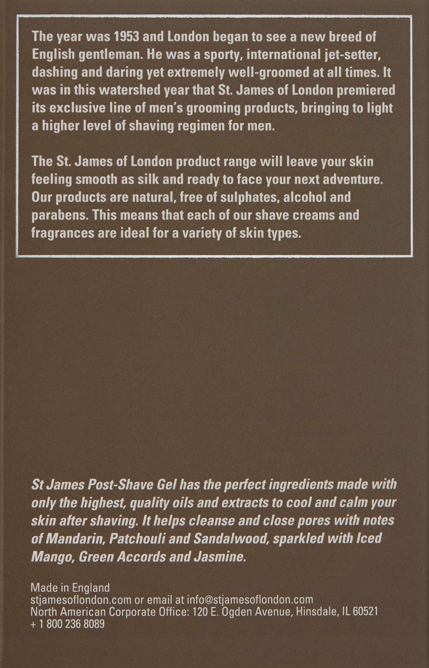 St James of London Mandarin & Patchouli Post Shave Gel, 3.4 Fl Oz
