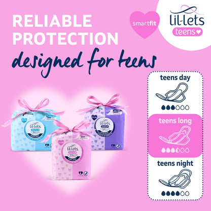 Lil-Lets Teens Long Pads with Wings - 60 Count Period Pads for Teens - Thin, Super Absorbent Sanitary Napkins, Soft & Breathable, Fragrance-Free - First Periods, Medium to Heavy Days