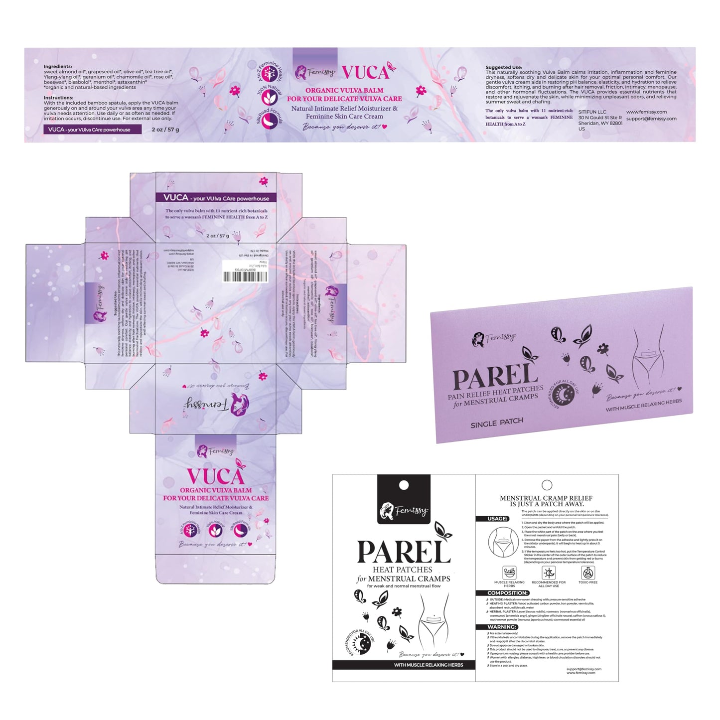 Vulva Balm (2 oz) Cream; Vulva Moisturizer Women, Feminine Relief Balm + Heat Patches for Menstrual Cramps based on Flow Strength, 1 Single Patch for Weak & Normal Flow Herbs for external use only